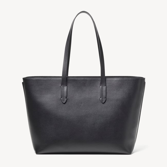 Zipped East West Tote with Shield Charm Black Soft Saffiano