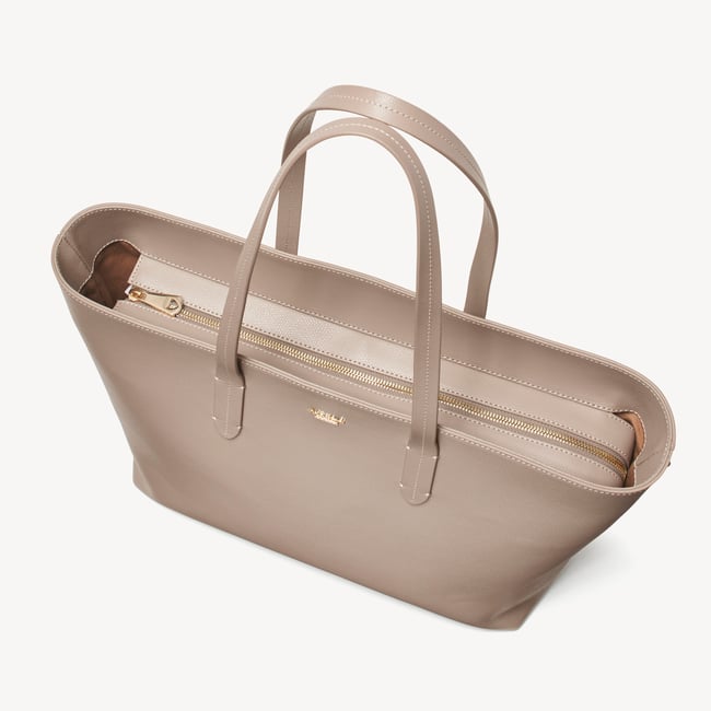Zipped East West Tote with Shield Charm Moleskin Soft Saffiano