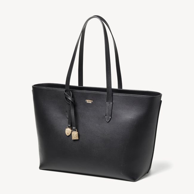 Zipped East West Tote with Shield Charm Black Soft Saffiano
