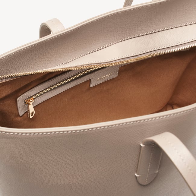 Zipped East West Tote with Shield Charm Moleskin Soft Saffiano