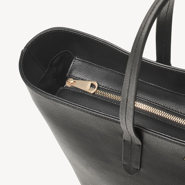 Zipped East West Tote with Shield Charm Black Soft Saffiano