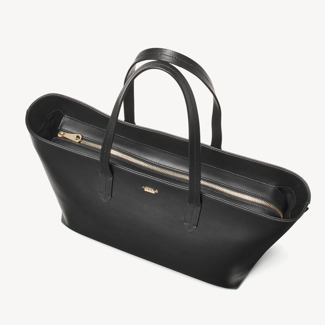 Zipped East West Tote with Shield Charm Black Soft Saffiano