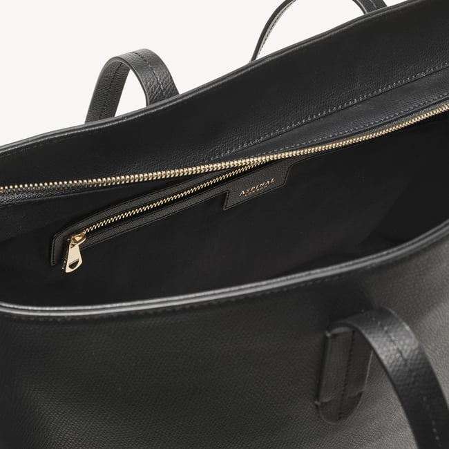 Zipped East West Tote with Shield Charm Black Soft Saffiano