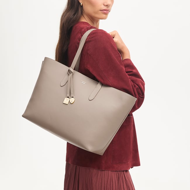 Zipped East West Tote with Shield Charm Moleskin Soft Saffiano