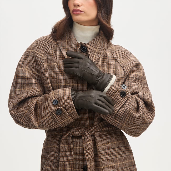 Women's Shearling Lined Leather Gloves Chocolate Deerskin