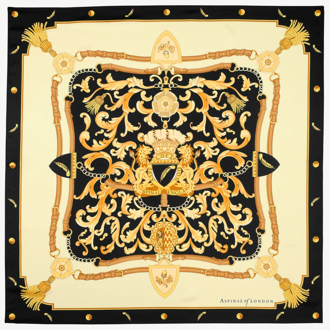 Aspinal Signature Shield Silk Scarf Black Pure Silk