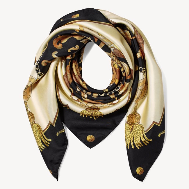 Aspinal Signature Shield Silk Scarf Black Pure Silk