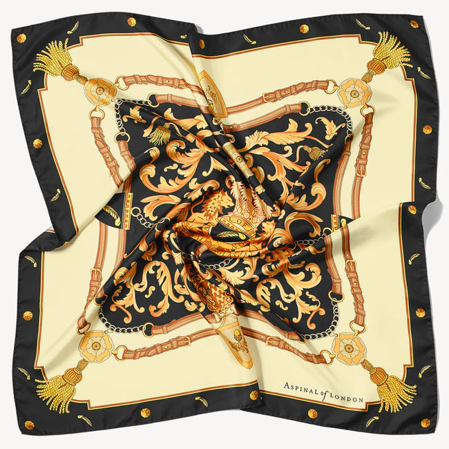 Aspinal Signature Shield Silk Scarf Black Pure Silk