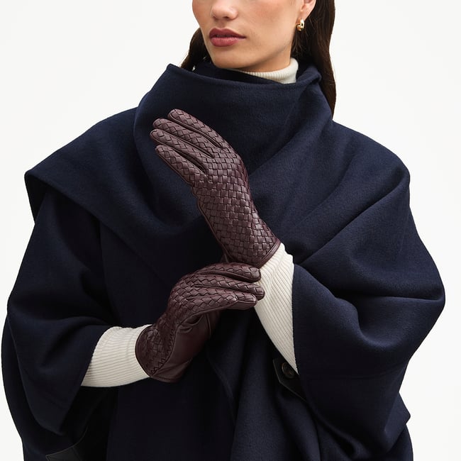 Women's Woven Leather Gloves Fig Nappa