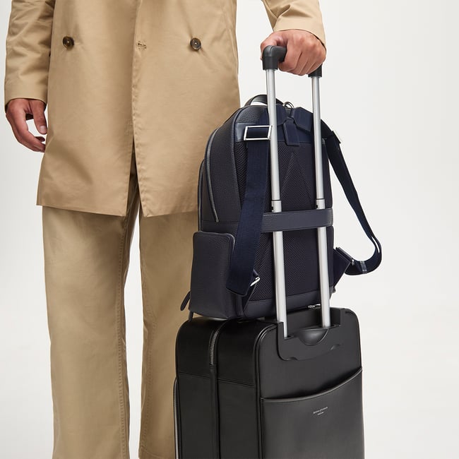 Zipped Leather Backpack Navy Pebble