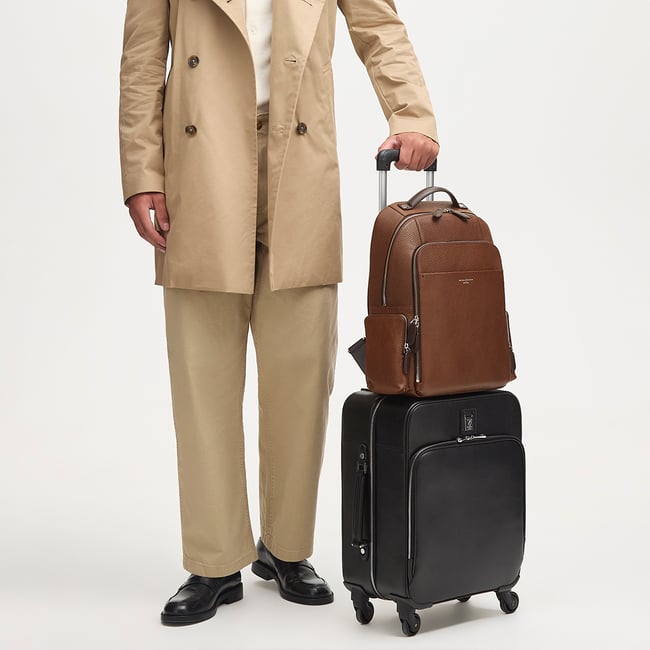 Zipped Leather Backpack Tobacco Pebble