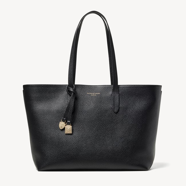 Zipped East West Tote with Shield Charm Black Pebble