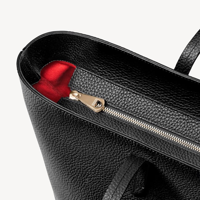 Zipped East West Tote with Shield Charm Black Pebble