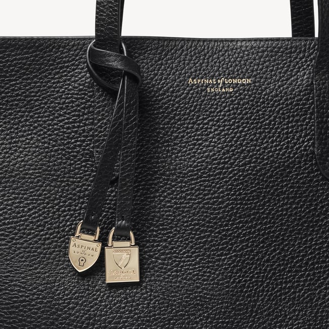 Zipped East West Tote with Shield Charm Black Pebble