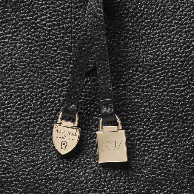 Zipped East West Tote with Shield Charm Black Pebble