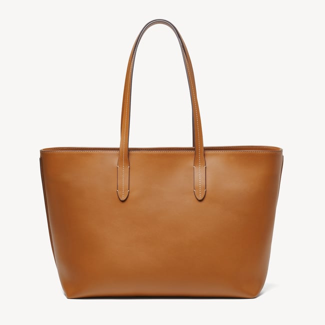 Zipped East West Tote with Shield Charm Smooth Tan