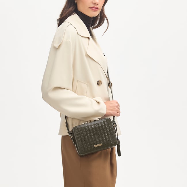 Camera Crossbody Evergreen Woven Leather