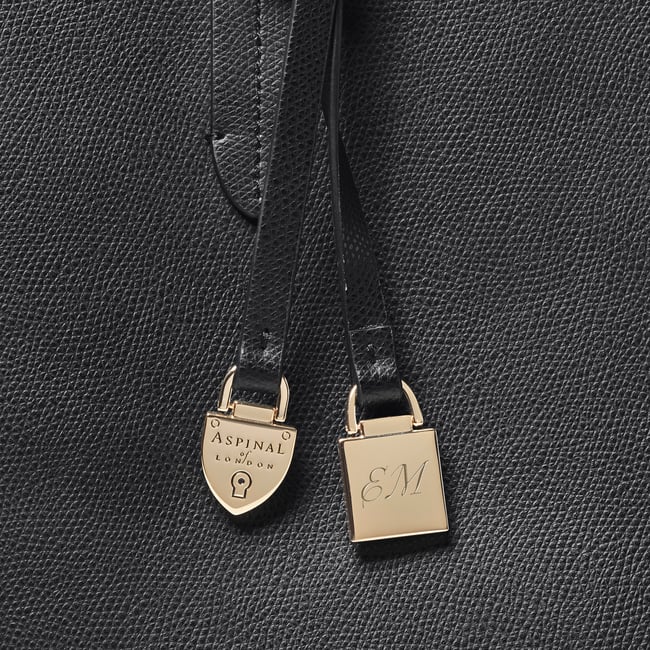 Zipped East West Tote with Shield Charm Black Soft Saffiano