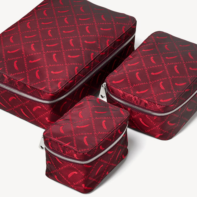 Set of 3 Connaught Packing Cubes Red Signature Feather Monogram