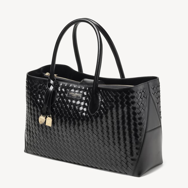 London Tote Black Deep Shine Woven Leather