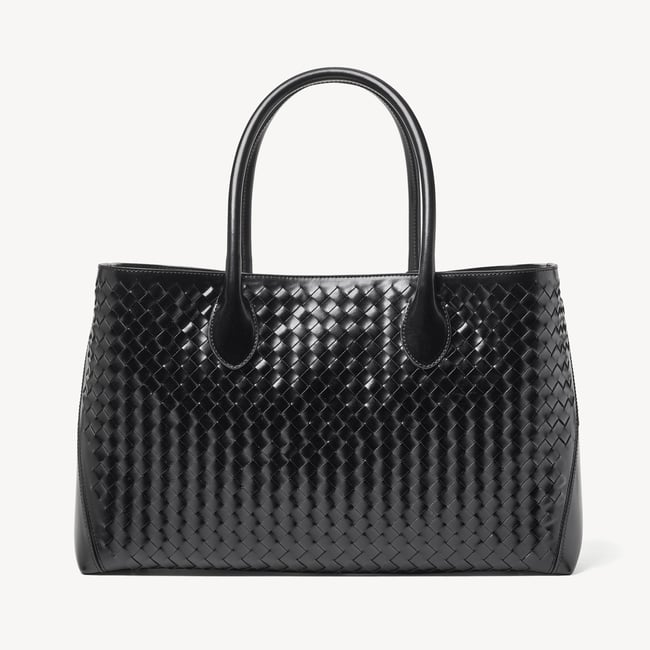 London Tote Black Deep Shine Woven Leather