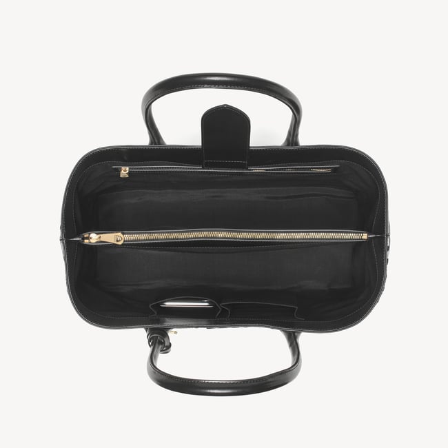 London Tote Black Deep Shine Woven Leather