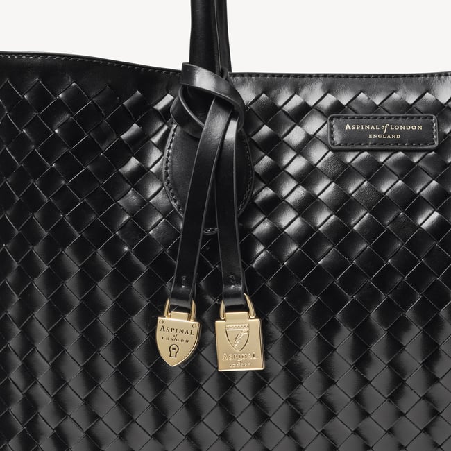 London Tote Black Deep Shine Woven Leather