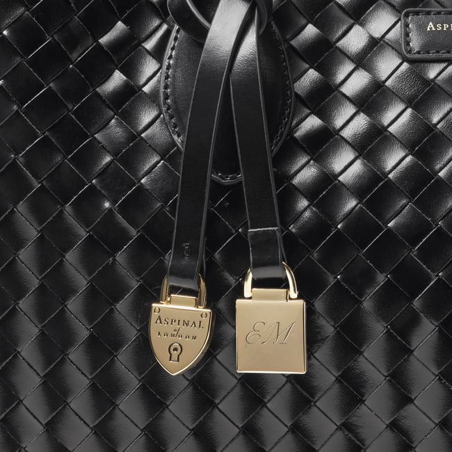 London Tote Black Deep Shine Woven Leather