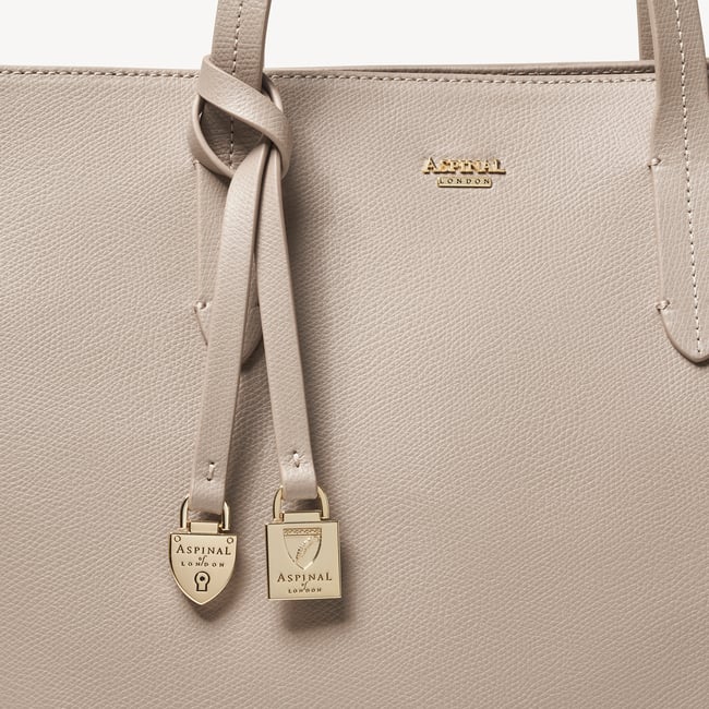 Zipped East West Tote with Shield Charm Moleskin Soft Saffiano