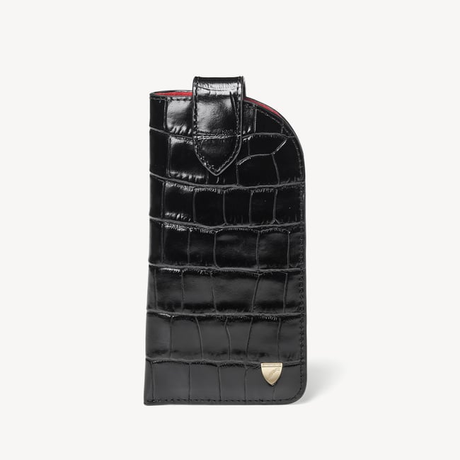 Glasses Case with Tab Deep Shine Black Croc