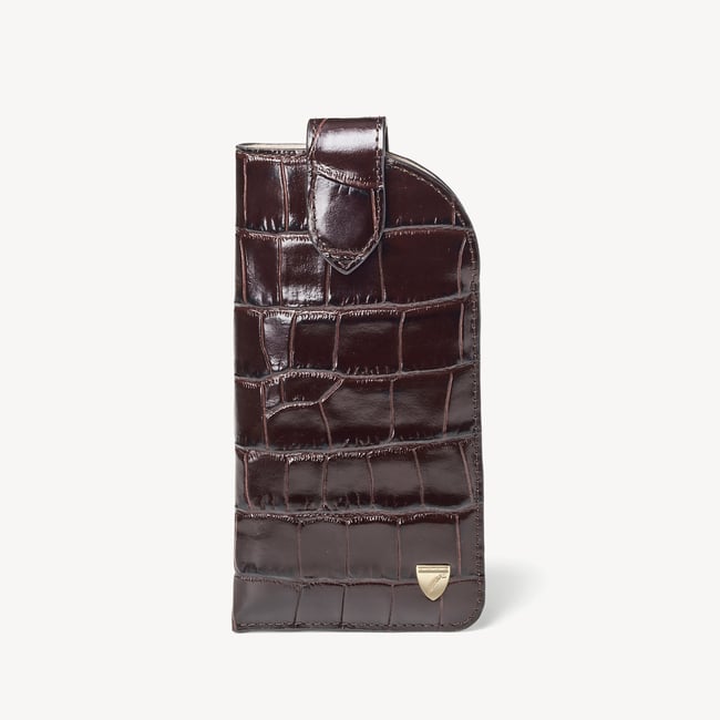 Glasses Case with Tab Deep Shine Amazon Brown Croc