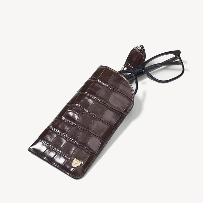 Glasses Case with Tab Deep Shine Amazon Brown Croc