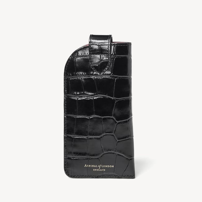 Glasses Case with Tab Deep Shine Black Croc