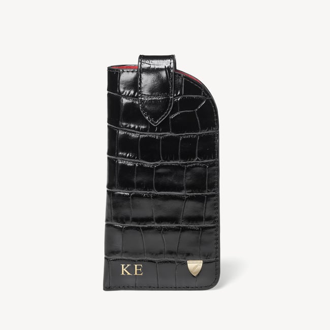 Glasses Case with Tab Deep Shine Black Croc