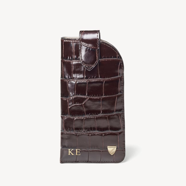 Glasses Case with Tab Deep Shine Amazon Brown Croc