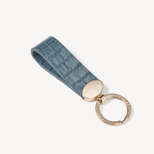 Oval Loop Keyring Deep Shine Peacock Blue Small Croc