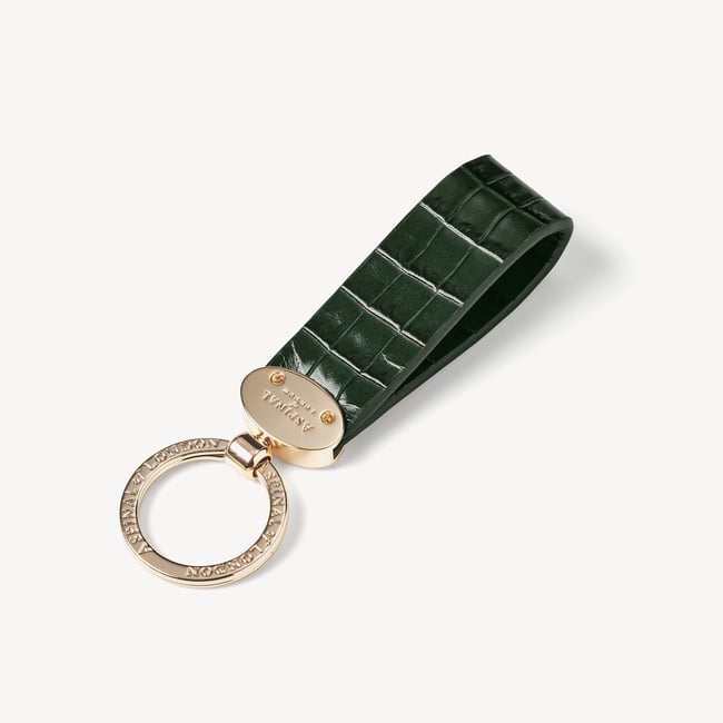 Oval Loop Keyring Deep Shine Evergreen Small Croc