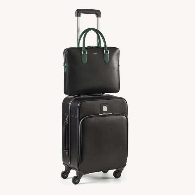 Slim Leather Briefcase Black & Green Saffiano