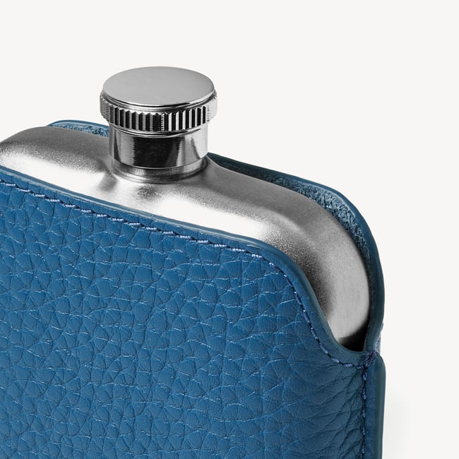 5oz Hip Flask with Leather Pouch Topaz Pebble