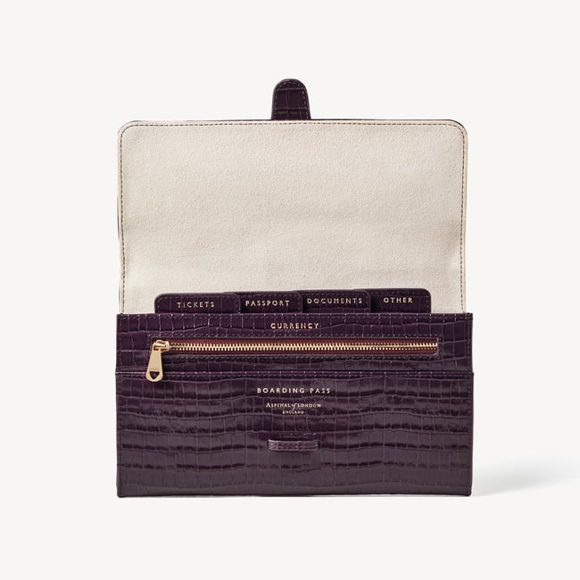 Classic Travel Wallet Deep Shine Fig Small Croc