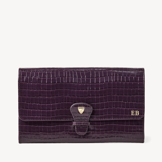 Classic Travel Wallet Deep Shine Fig Small Croc