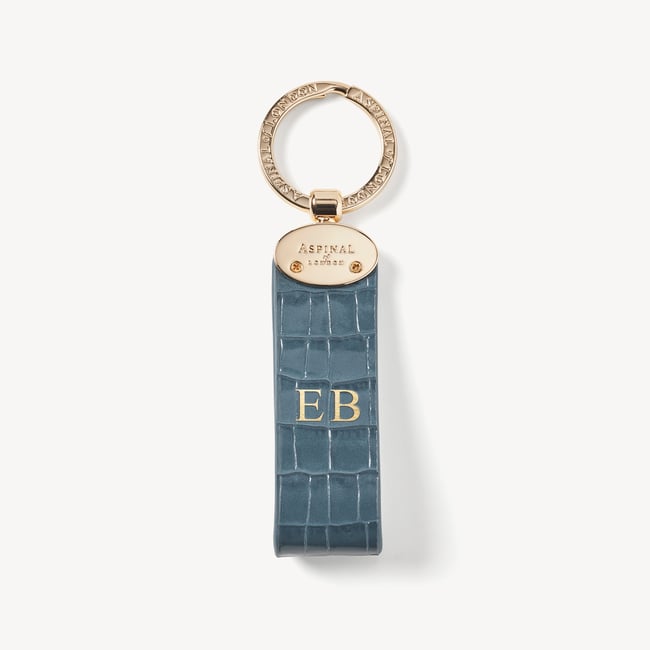 Oval Loop Keyring Deep Shine Peacock Blue Small Croc