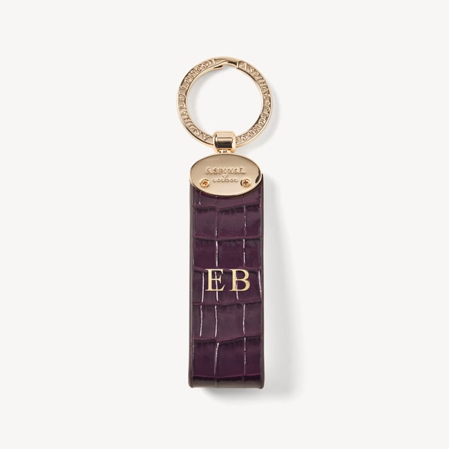 Oval Loop Keyring Deep Shine Fig Small Croc