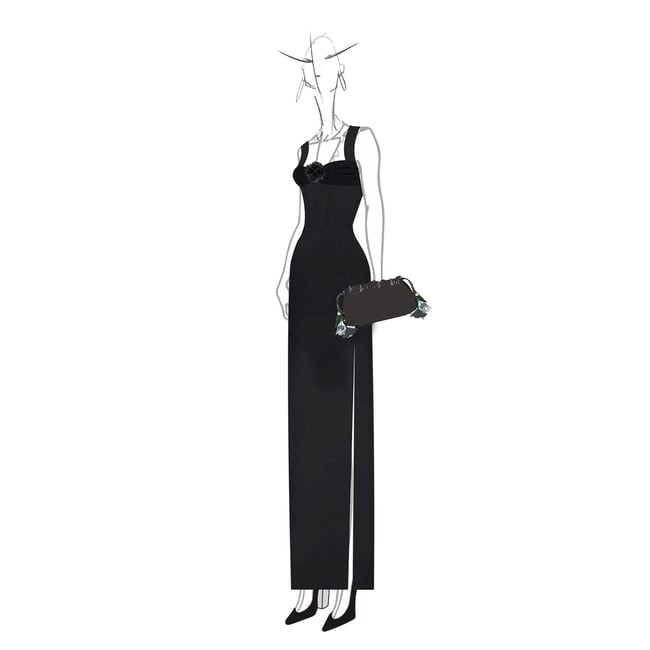 Kathleen Clutch Black Velvet with Metallic Rose Tassel Charms