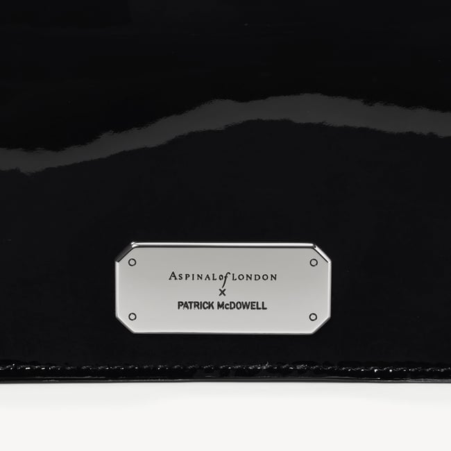 Sophie Clutch Black Patent with Silver Rose Embellishments