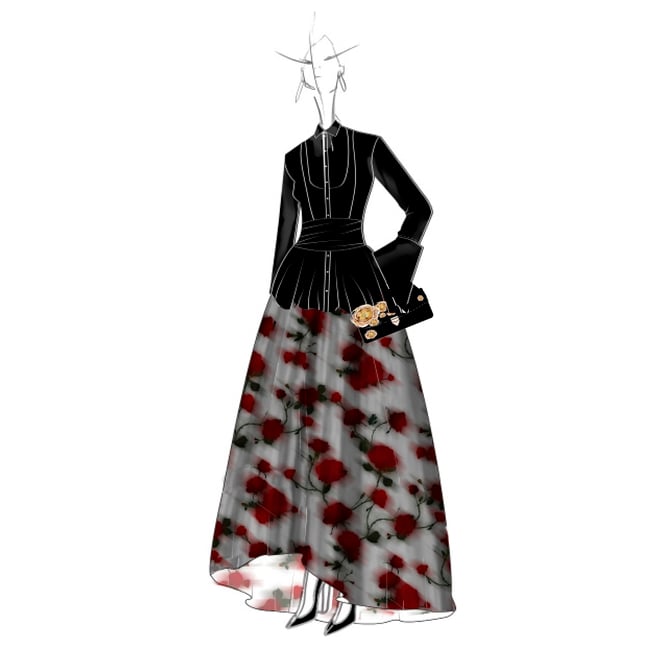 Sophie Clutch Black Patent with Silver Rose Embellishments