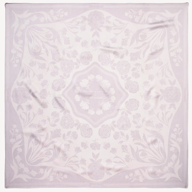 Lancashire Rose Silk Scarf White Pure Silk