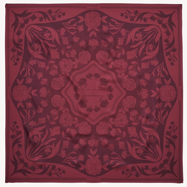 Lancashire Rose Silk Scarf Burgundy Pure Silk