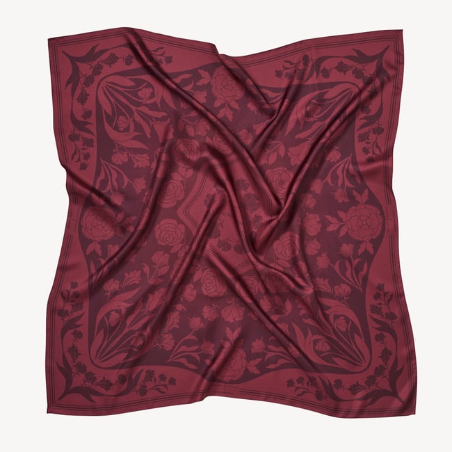 Lancashire Rose Silk Scarf Burgundy Pure Silk