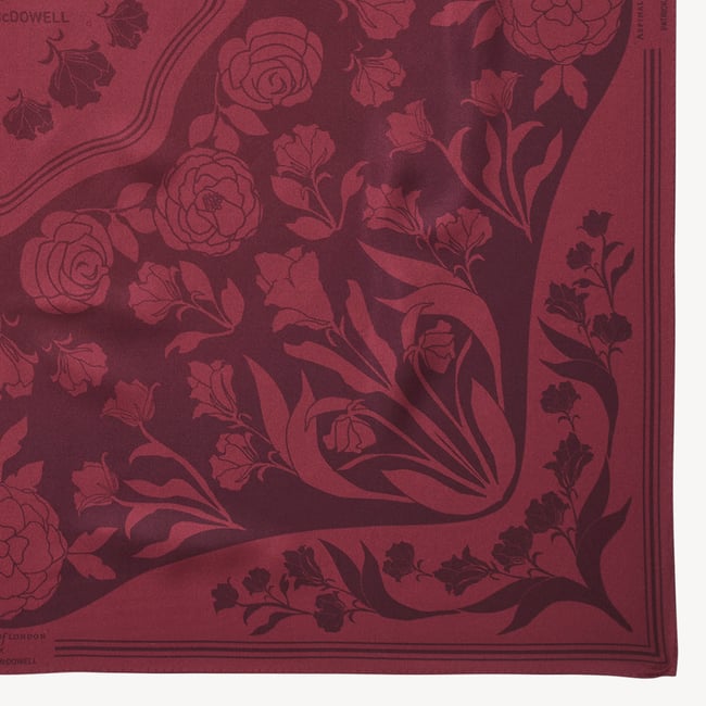 Lancashire Rose Silk Scarf Burgundy Pure Silk